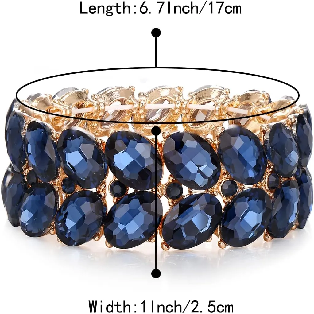 BriLove Wedding Bridal Elegant Crystal Double Row Teardrop Rhinestones Cluster Stretch Bangle Bracelet for Bride