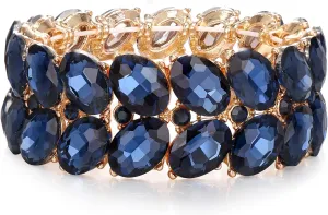 BriLove Wedding Bridal Elegant Crystal Double Row Teardrop Rhinestones Cluster Stretch Bangle Bracelet for Bride