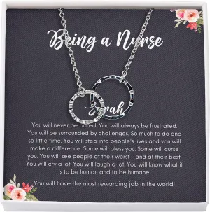 Bubble Hugs Personalized Nurse Necklace Silver Plated Interlocking Rings - Being a Nurse - Custom Name Appreciate for Nursing RN CRNA Thank You