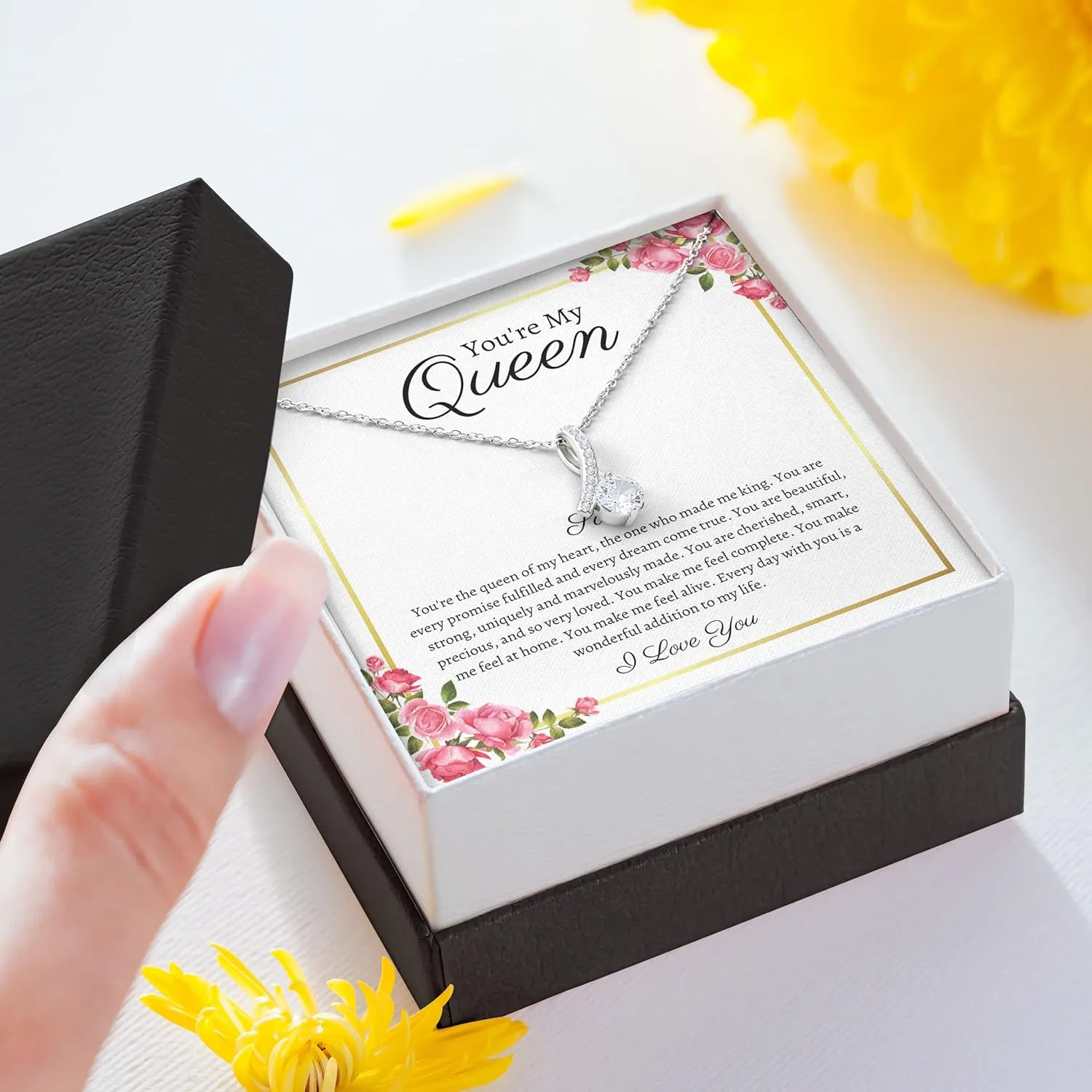 Bubble Hugs Personalized Wife Necklace Silver Plated - You're My Queen - Custom Name Anniversary Birthday Relationship Marriage
