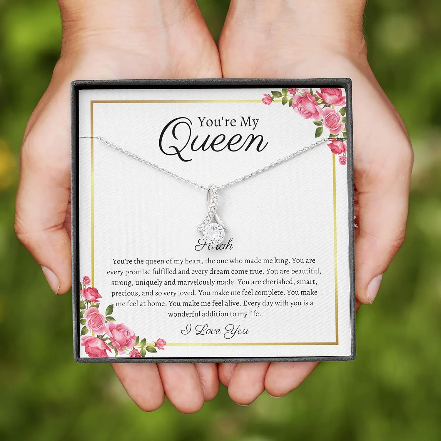 Bubble Hugs Personalized Wife Necklace Silver Plated - You're My Queen - Custom Name Anniversary Birthday Relationship Marriage