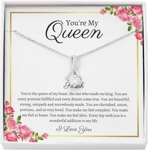 Bubble Hugs Personalized Wife Necklace Silver Plated - You're My Queen - Custom Name Anniversary Birthday Relationship Marriage