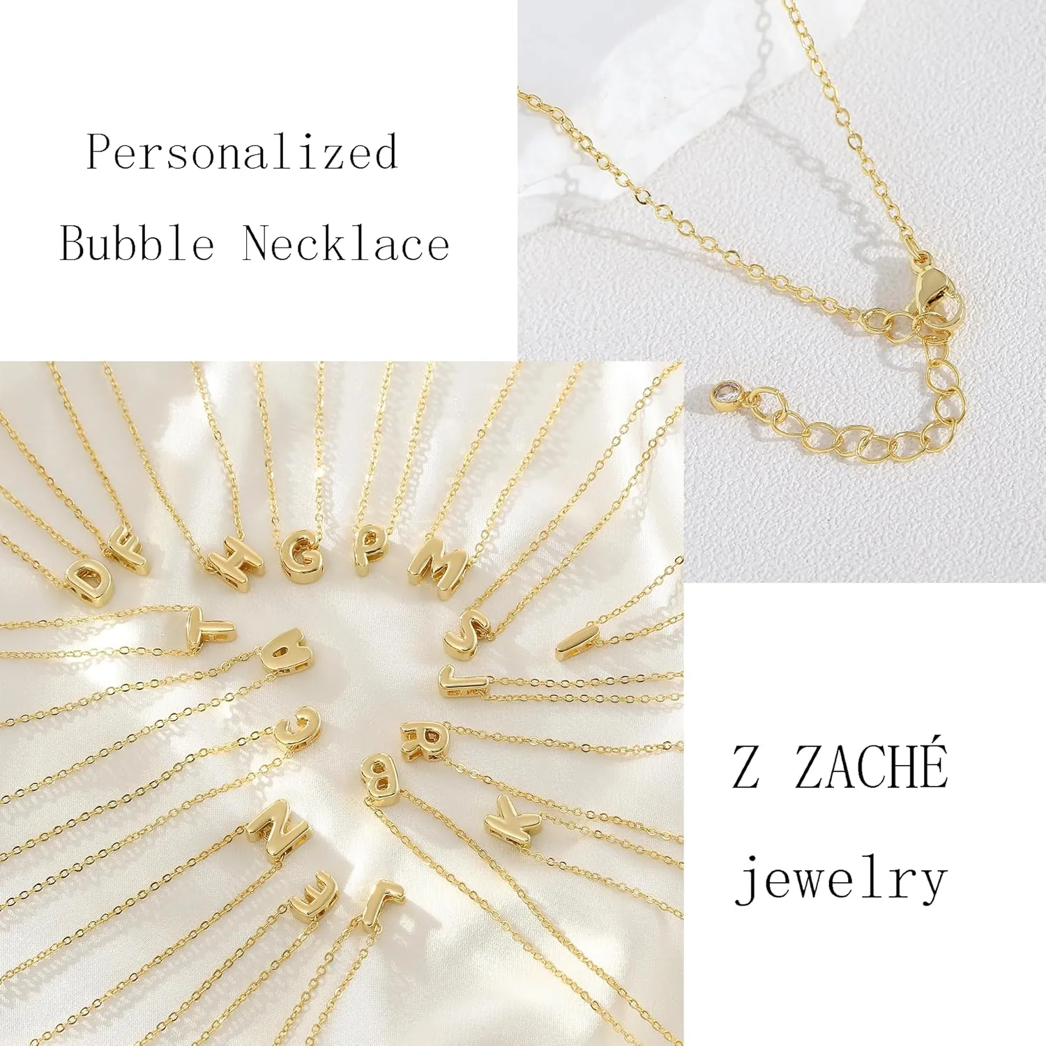 Bubble Initial Necklaces Danity 14K Gold Plated Cute Tiny Name Letter Necklace for Women Personalized Jewelry Gift