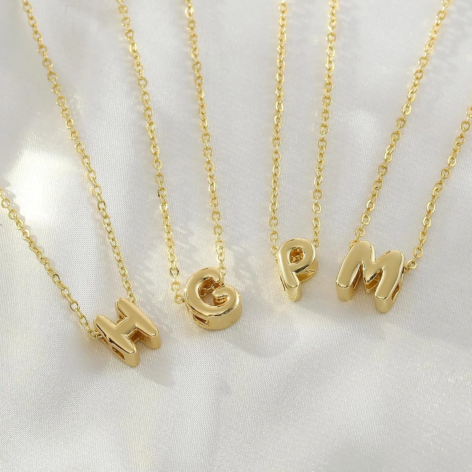 Bubble Initial Necklaces Danity 14K Gold Plated Cute Tiny Name Letter Necklace for Women Personalized Jewelry Gift