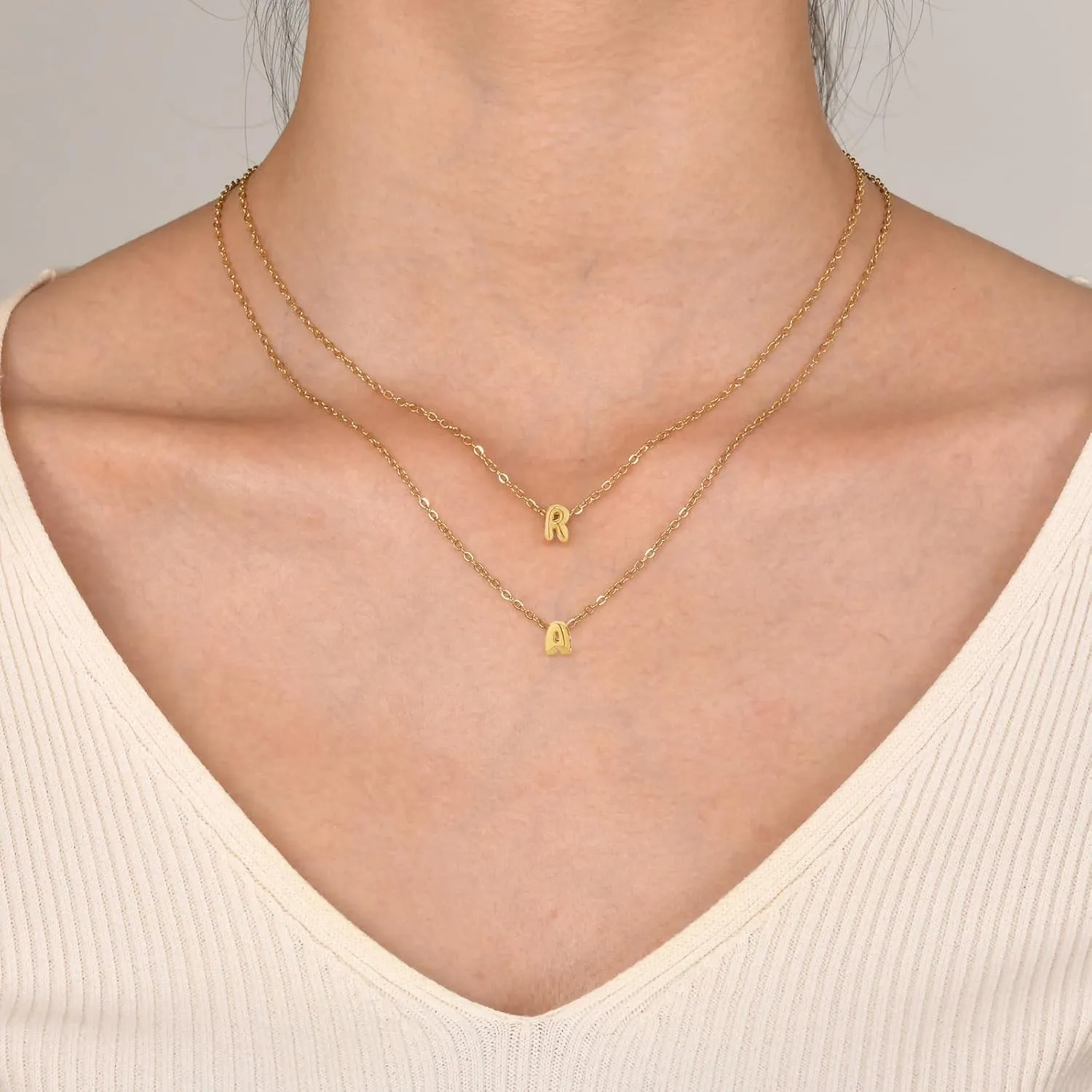 Bubble Initial Necklaces Danity 14K Gold Plated Cute Tiny Name Letter Necklace for Women Personalized Jewelry Gift