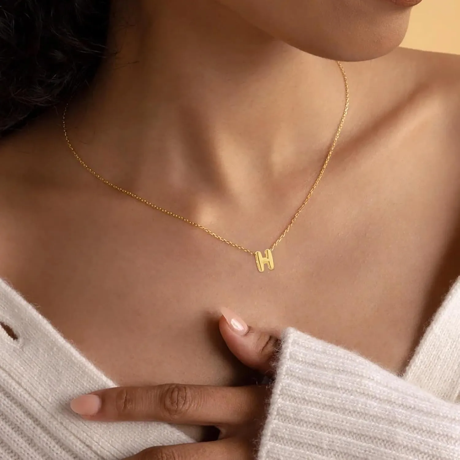 Bubble Initial Necklaces Danity 14K Gold Plated Cute Tiny Name Letter Necklace for Women Personalized Jewelry Gift