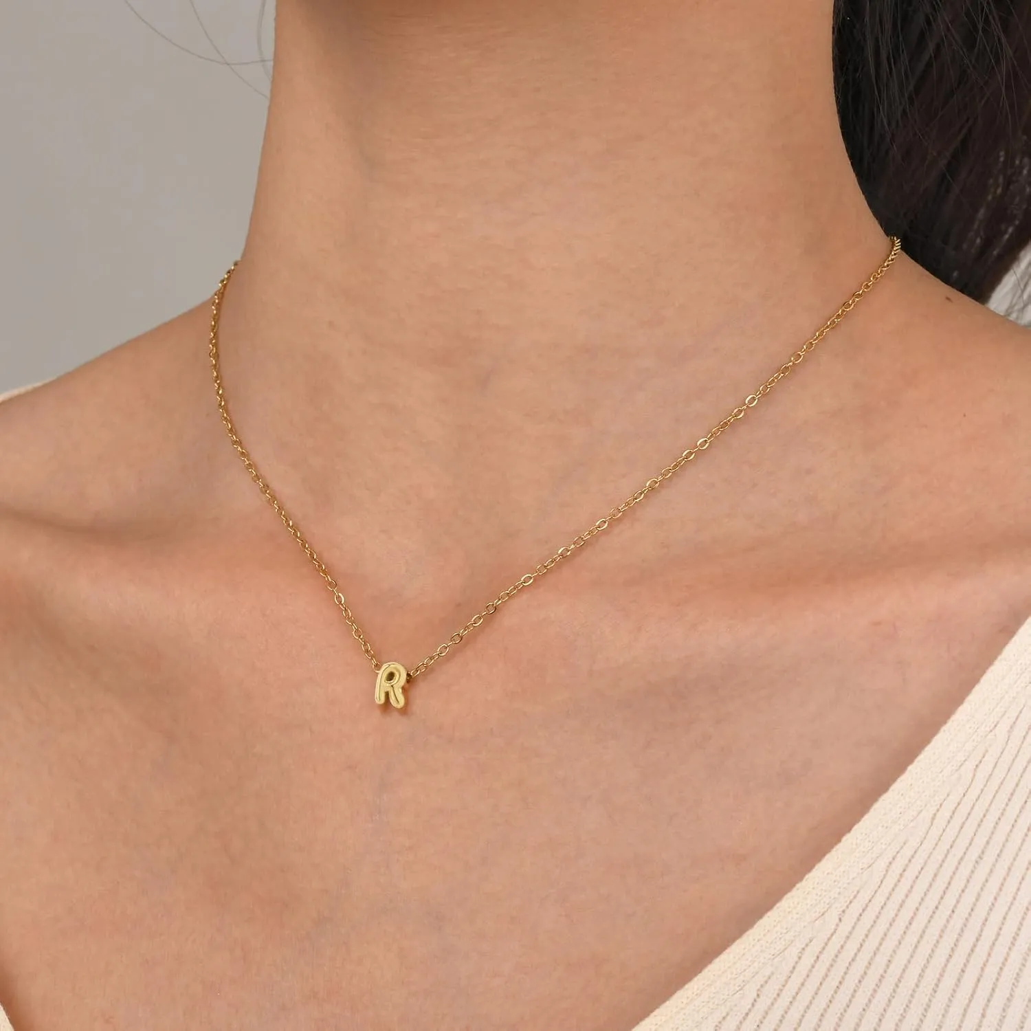 Bubble Initial Necklaces Danity 14K Gold Plated Cute Tiny Name Letter Necklace for Women Personalized Jewelry Gift