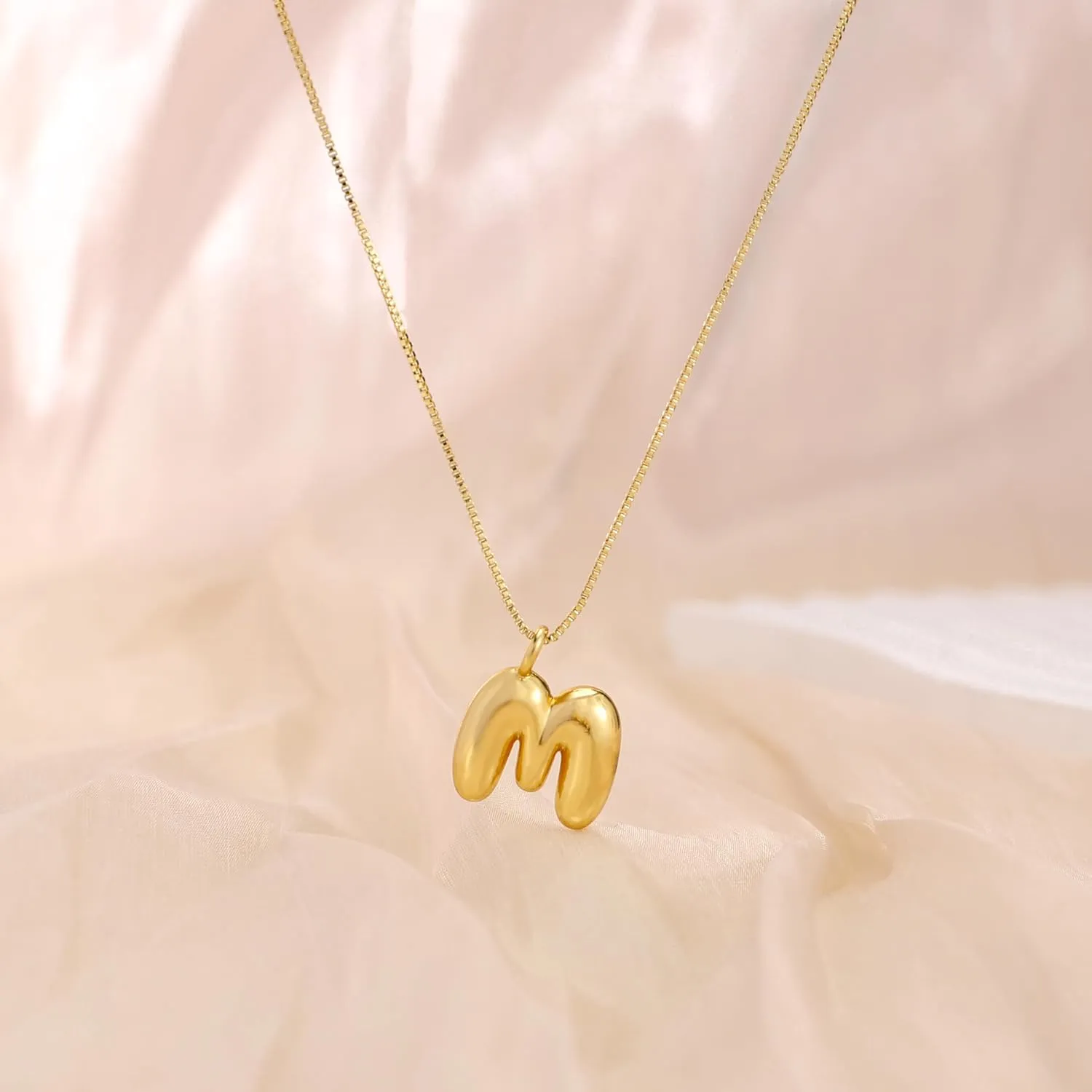 Bubble Letter Necklace Gold,14K Gold Plated Bubble Necklace Dainty Initial Necklaces for Women Simple Gold Charm Necklace Cute Name Necklace Personalized Trendy Jewelry Gifts for Women