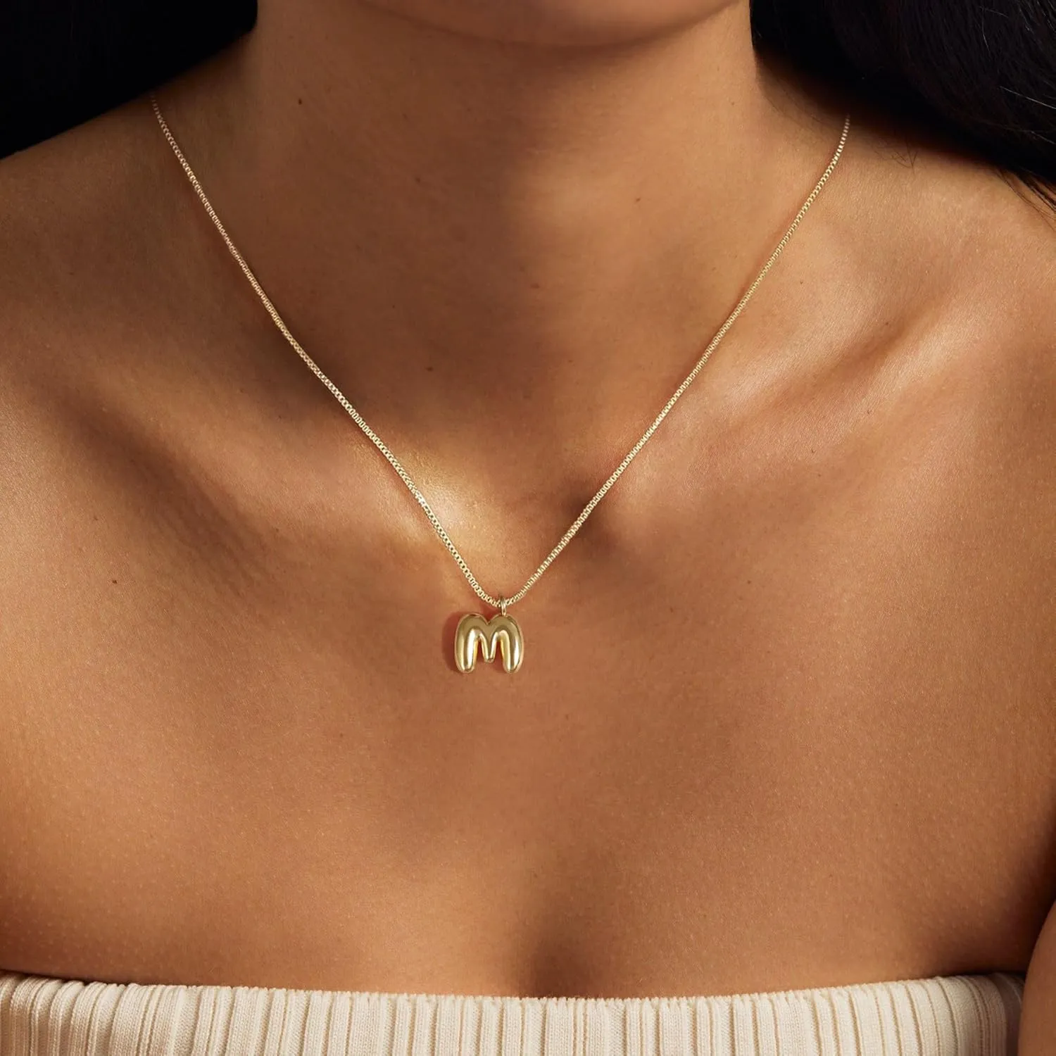 Bubble Letter Necklace Gold,14K Gold Plated Bubble Necklace Dainty Initial Necklaces for Women Simple Gold Charm Necklace Cute Name Necklace Personalized Trendy Jewelry Gifts for Women