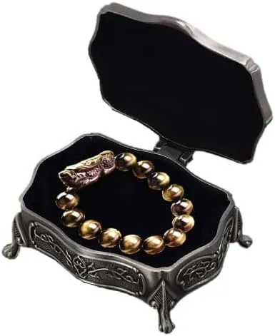 Buddhist Feng Shui Bracelet ~ Pixiu Dragon Good Luck Gold Obsidian Energy Stone Charm in prestige metal Jewelry Box By Fantasy World
