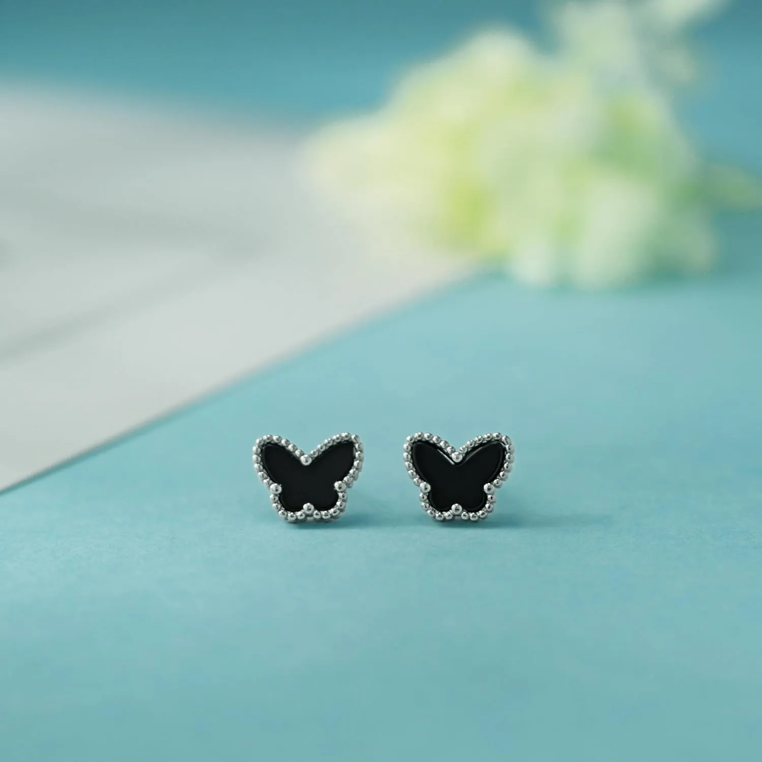 Butterfly Earrings 925 Sterling Silver,Black Onyx Studs Hypoallergenic Jewelry,Elegant Gift Set for Women