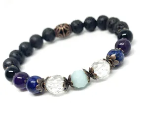 Calming Oil Diffuser Gemstone bracelet/Natural Healing Crystals Amethyst, Amazonite- Crystal Quartz/Aromatherapy jewelry