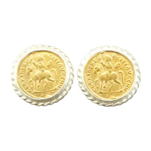 Caprixus 925 Sterling Silver Stud Earrings for Women 24K Gold Vermeil 2 Tone Gold and Silver Designer Handmade Rope Coin Minimalist Jewelry for Women Ancient Roman Greek Art Turkish Fine Jewelry