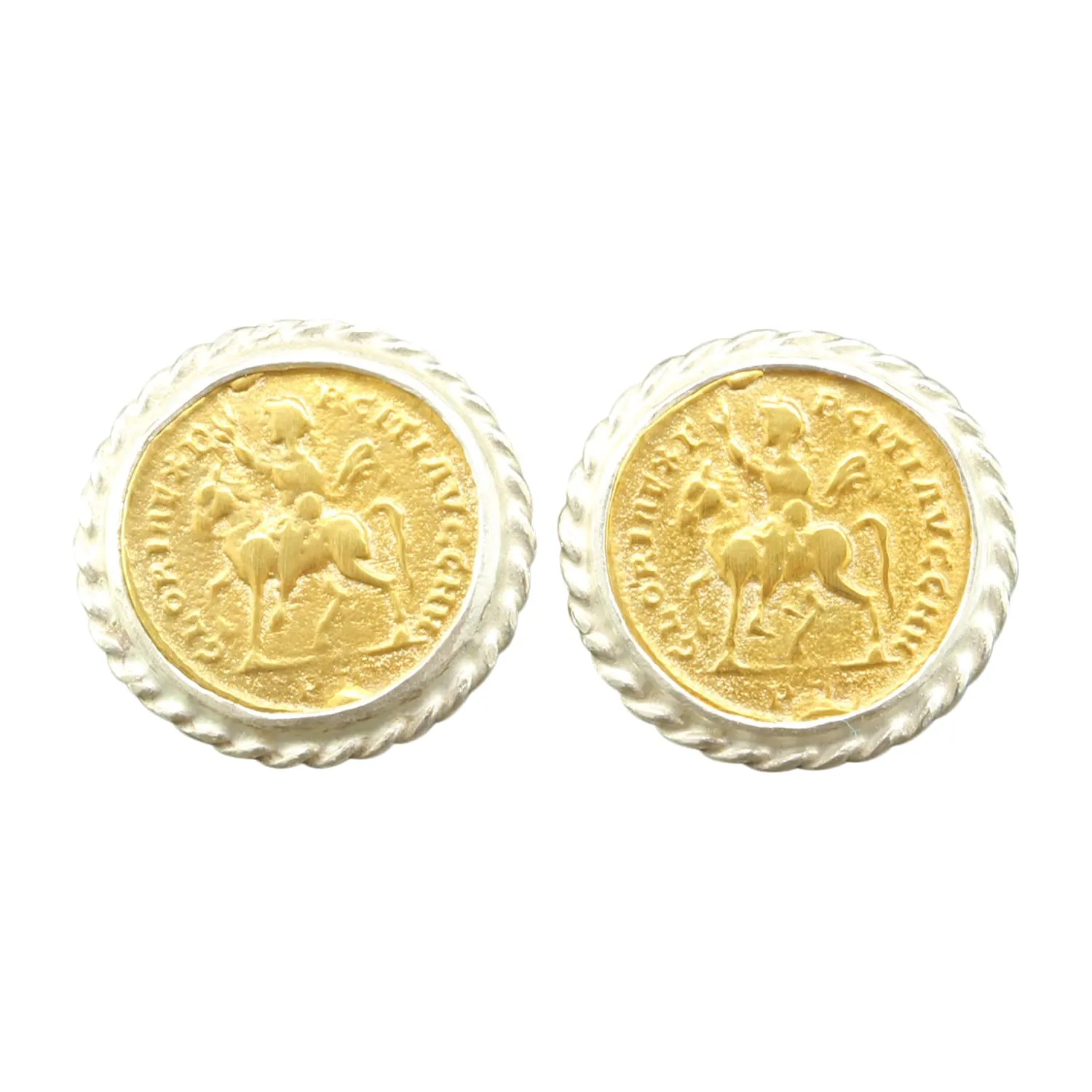 Caprixus 925 Sterling Silver Stud Earrings for Women 24K Gold Vermeil 2 Tone Gold and Silver Designer Handmade Rope Coin Minimalist Jewelry for Women Ancient Roman Greek Art Turkish Fine Jewelry
