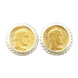 Caprixus 925 Sterling Silver Stud Earrings for Women 24K Gold Vermeil 2 Tone Gold and Silver Designer Handmade Rope Coin Minimalist Jewelry for Women Ancient Roman Greek Art Turkish Fine Jewelry