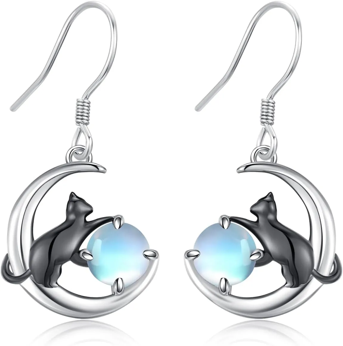 Cat Earrings 925 Sterling Silver Animal Black Cat Earrings with Moss Agate Cat Jewelry Gifts for Women Cat Lovers