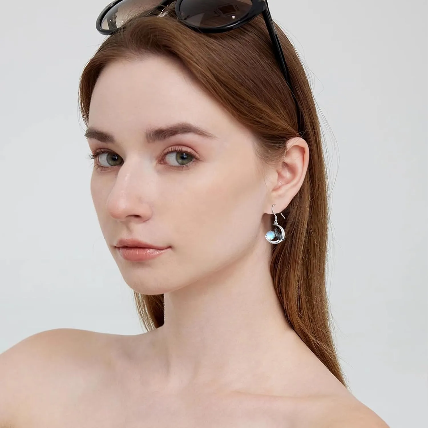 Cat Earrings 925 Sterling Silver Animal Black Cat Earrings with Moss Agate Cat Jewelry Gifts for Women Cat Lovers