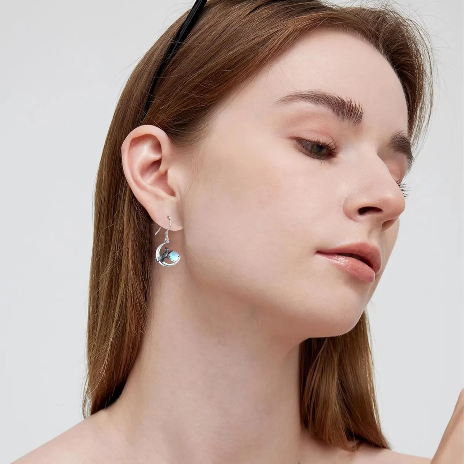 Cat Earrings 925 Sterling Silver Animal Black Cat Earrings with Moss Agate Cat Jewelry Gifts for Women Cat Lovers