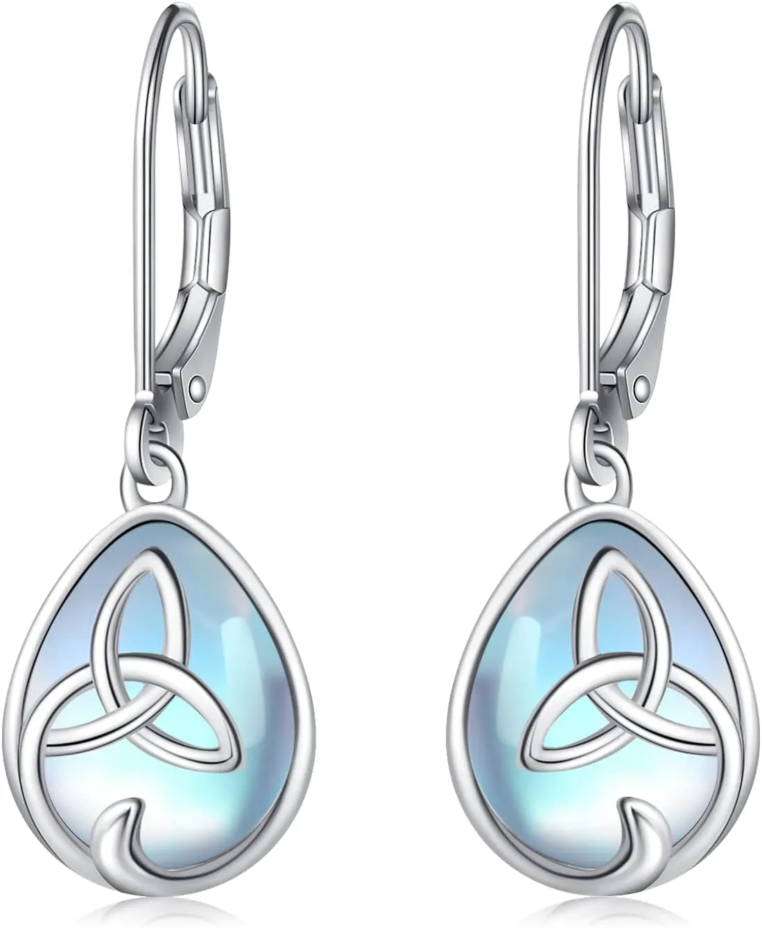 Celtic Moonstone/Moss Agate Sterling Silver Irish Knot Earrings - Hypoallergenic Leverback Moonstone Jewelry Gifts for Women
