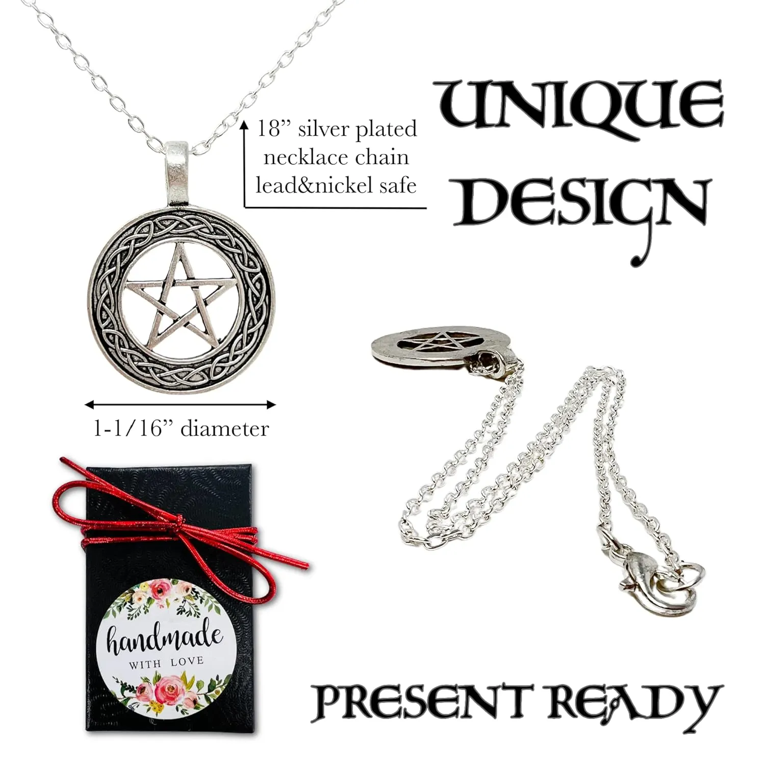 Celtic Protection Star Necklace Magic Healing Wicca Pagan Witch Amulet Pentagram Silver Pentacle Jewelry Charm for Women