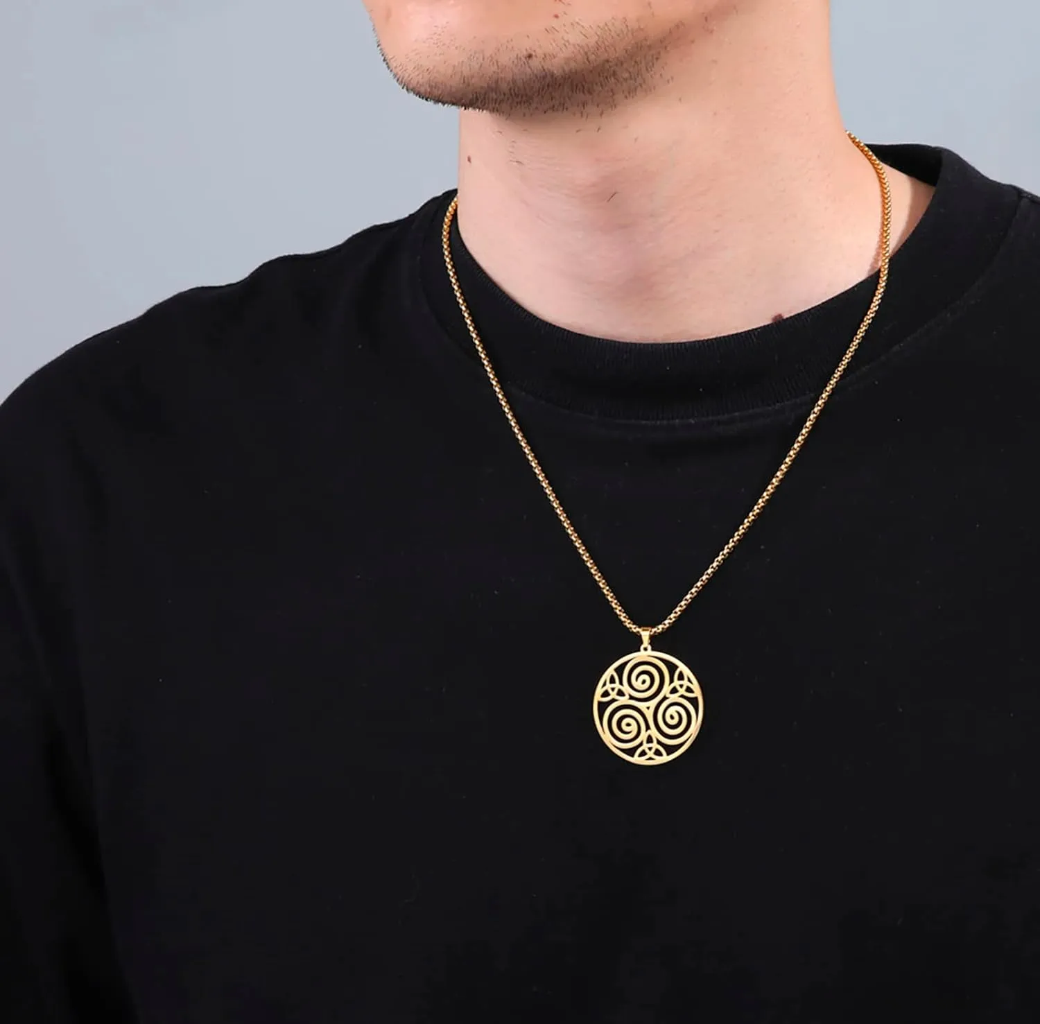 Celtic Triskele Triskelion Pendant Necklace for Men Women Triple Spiral Round Necklace Stainless Steel Celtic Trinity Knot Symbol Jewelry Gift