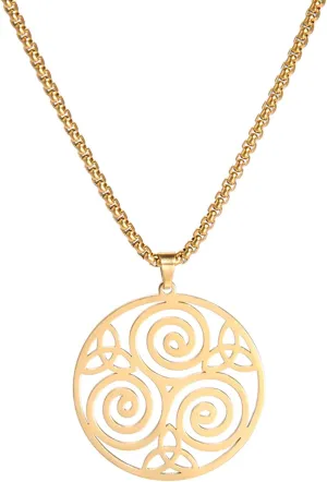 Celtic Triskele Triskelion Pendant Necklace for Men Women Triple Spiral Round Necklace Stainless Steel Celtic Trinity Knot Symbol Jewelry Gift