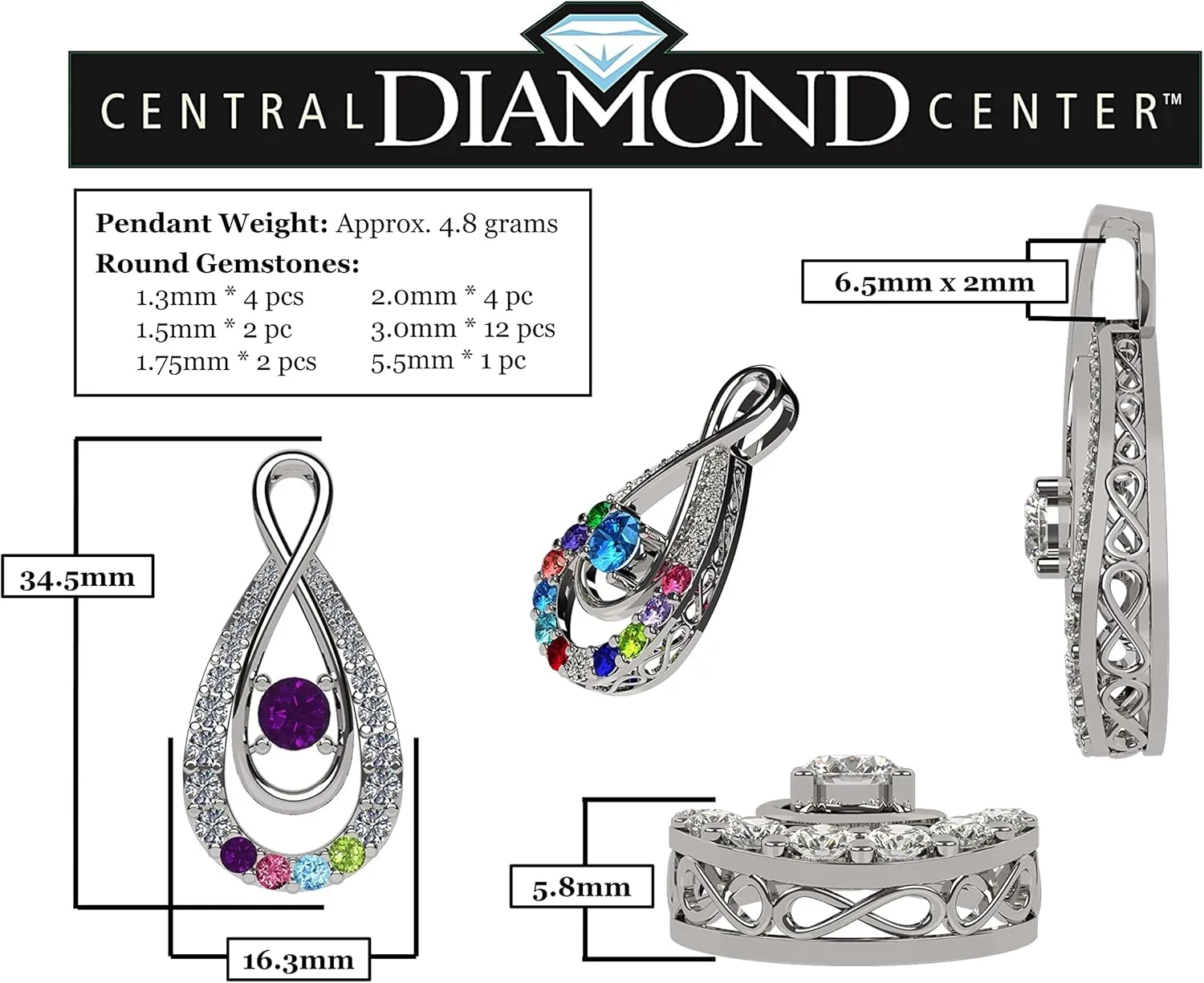 Central Diamond Center Yours Infinity Mother & Child Birthstone Necklace w/ 1 to 12 Stones in Silver, 10K, or 14K Gold