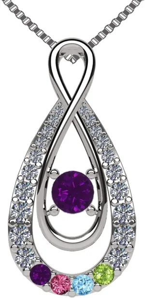Central Diamond Center Yours Infinity Mother & Child Birthstone Necklace w/ 1 to 12 Stones in Silver, 10K, or 14K Gold