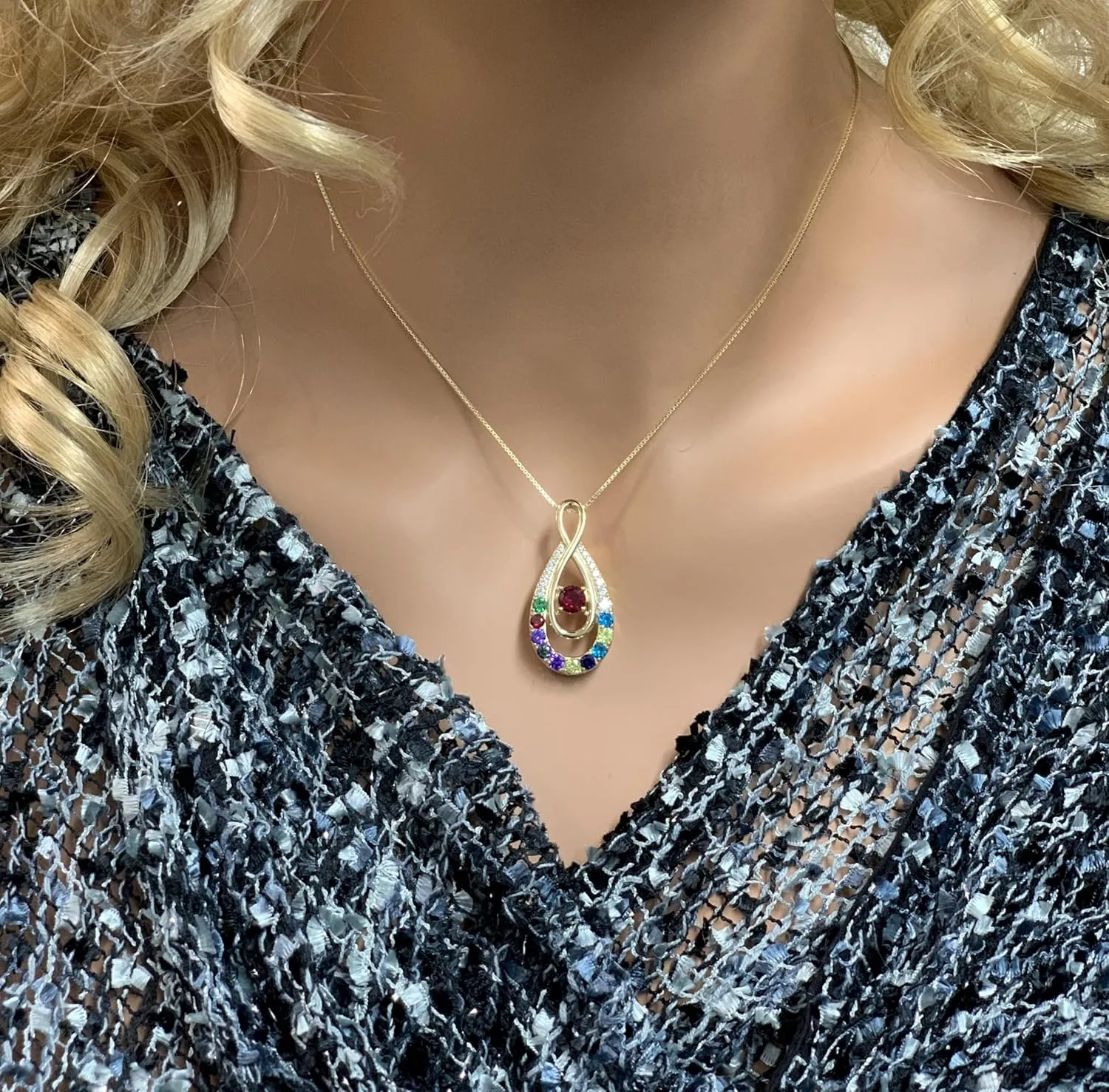 Central Diamond Center Yours Infinity Mother & Child Birthstone Necklace w/ 1 to 12 Stones in Silver, 10K, or 14K Gold