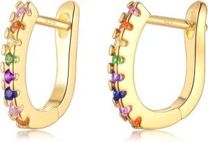 CERSLIMO Small Hoop Earrings for Women | White Gold Plated Sterling Silver Post Cubic Zirconia Huggie Earrings Hypoallergenic Jewelry Gifts