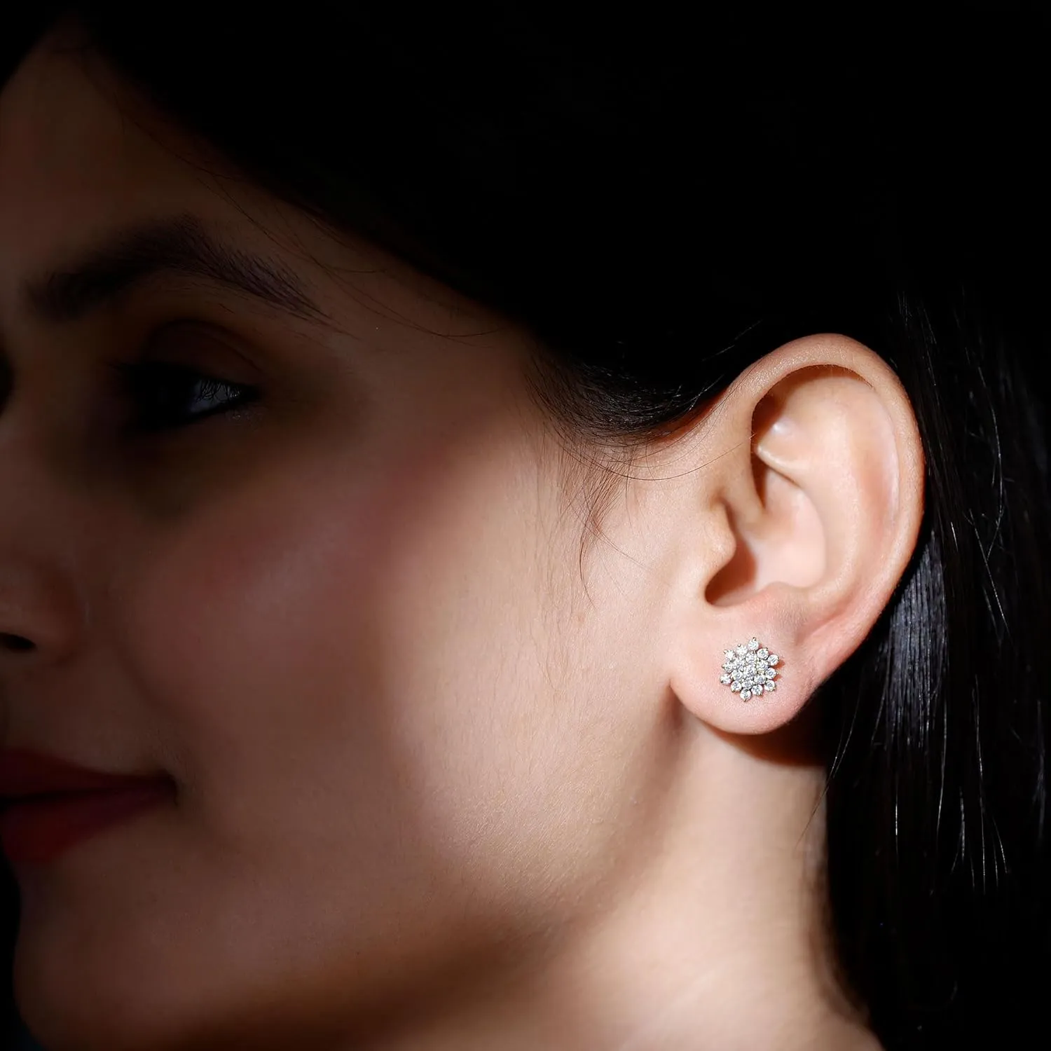Certified Lab Grown Diamond Flower Earrings, Ef-Vs Quality, Diamond Stud Earrings With Screw Back - Ready To Gift