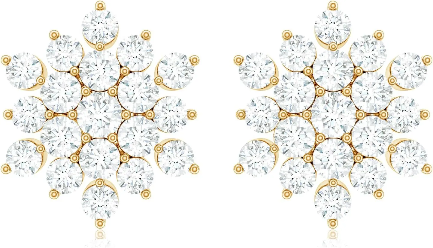 Certified Lab Grown Diamond Flower Earrings, Ef-Vs Quality, Diamond Stud Earrings With Screw Back - Ready To Gift