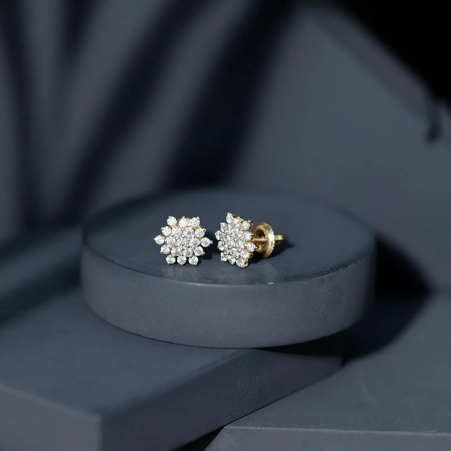 Certified Lab Grown Diamond Flower Earrings, Ef-Vs Quality, Diamond Stud Earrings With Screw Back - Ready To Gift