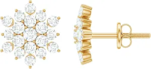 Certified Lab Grown Diamond Flower Earrings, Ef-Vs Quality, Diamond Stud Earrings With Screw Back - Ready To Gift