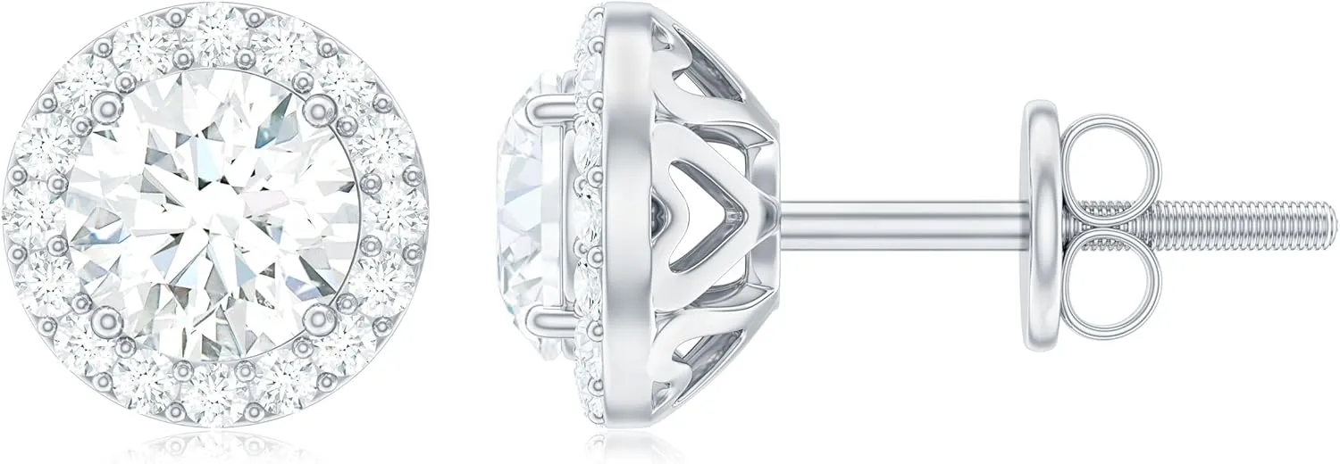 Certified Moissanite Stud Earrings in Gold Plated Silver, D-Vs1 Quality, Moissanite Diamond 1 Carat Earrings - Ready To Gift