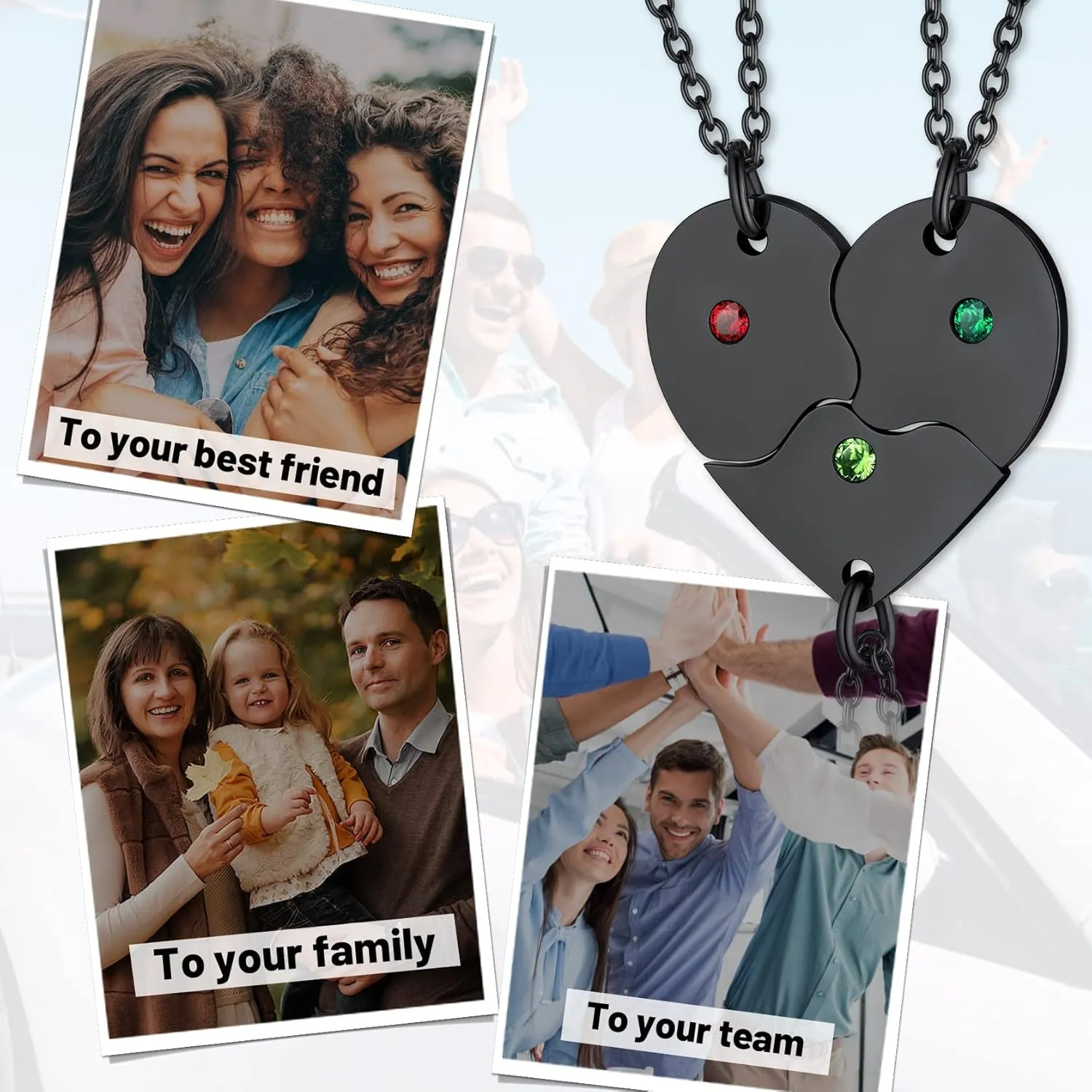 ChainsHouse Puzzle Friendship Necklace Stainless Steel BFF Necklace, 2/3/4/5/6/7/8pcs Personalized Matching Heart Pendant Friendship Necklaces for Women Men, Send Gift Box