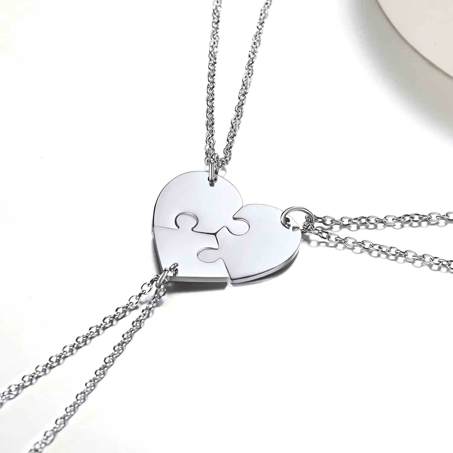ChainsHouse Puzzle Friendship Necklace Stainless Steel BFF Necklace, 2/3/4/5/6/7/8pcs Personalized Matching Heart Pendant Friendship Necklaces for Women Men, Send Gift Box