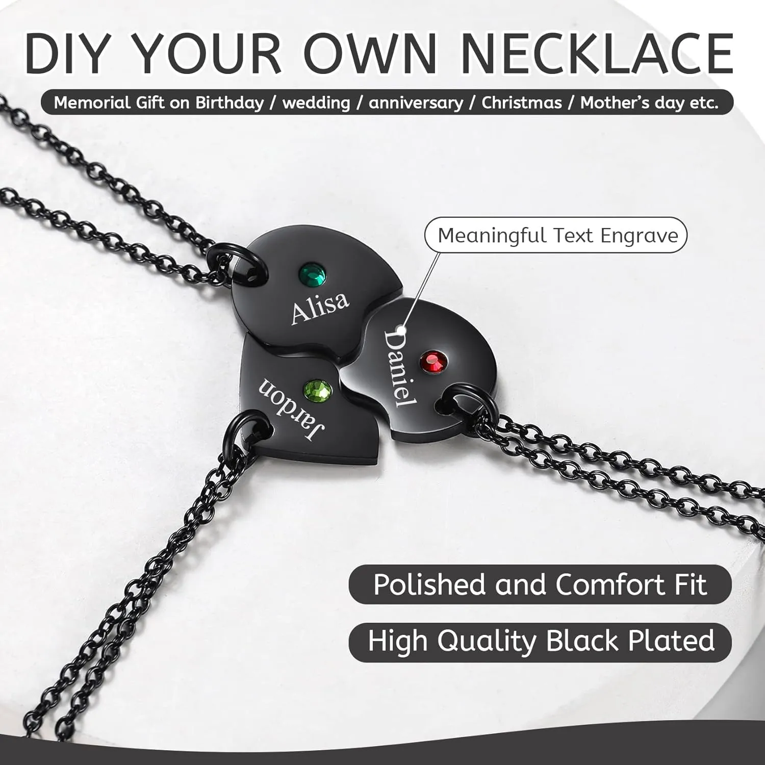 ChainsHouse Puzzle Friendship Necklace Stainless Steel BFF Necklace, 2/3/4/5/6/7/8pcs Personalized Matching Heart Pendant Friendship Necklaces for Women Men, Send Gift Box