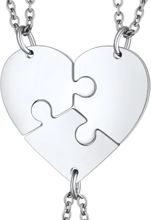 ChainsHouse Puzzle Friendship Necklace Stainless Steel BFF Necklace, 2/3/4/5/6/7/8pcs Personalized Matching Heart Pendant Friendship Necklaces for Women Men, Send Gift Box