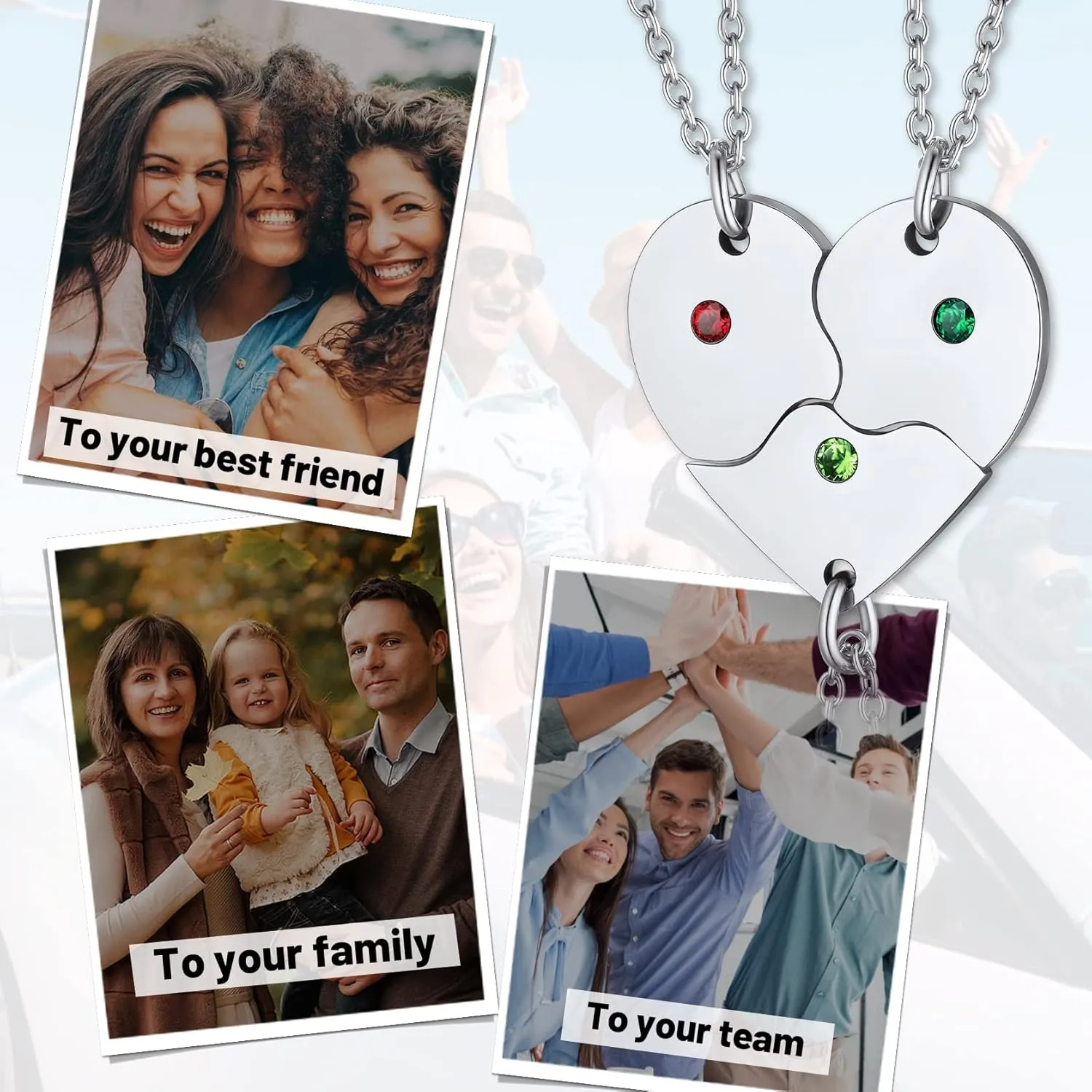 ChainsHouse Puzzle Friendship Necklace Stainless Steel BFF Necklace, 2/3/4/5/6/7/8pcs Personalized Matching Heart Pendant Friendship Necklaces for Women Men, Send Gift Box
