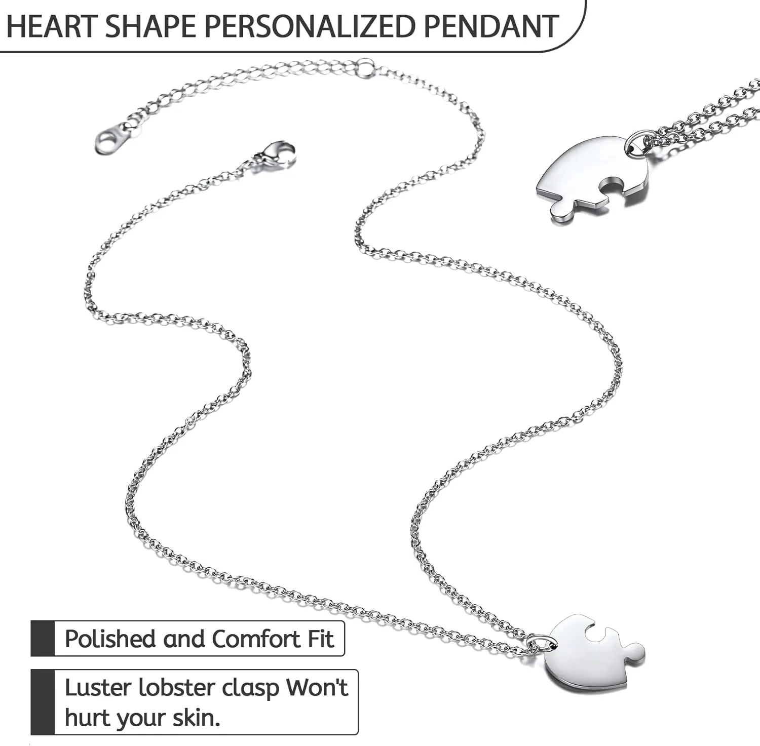ChainsHouse Puzzle Friendship Necklace Stainless Steel BFF Necklace, 2/3/4/5/6/7/8pcs Personalized Matching Heart Pendant Friendship Necklaces for Women Men, Send Gift Box