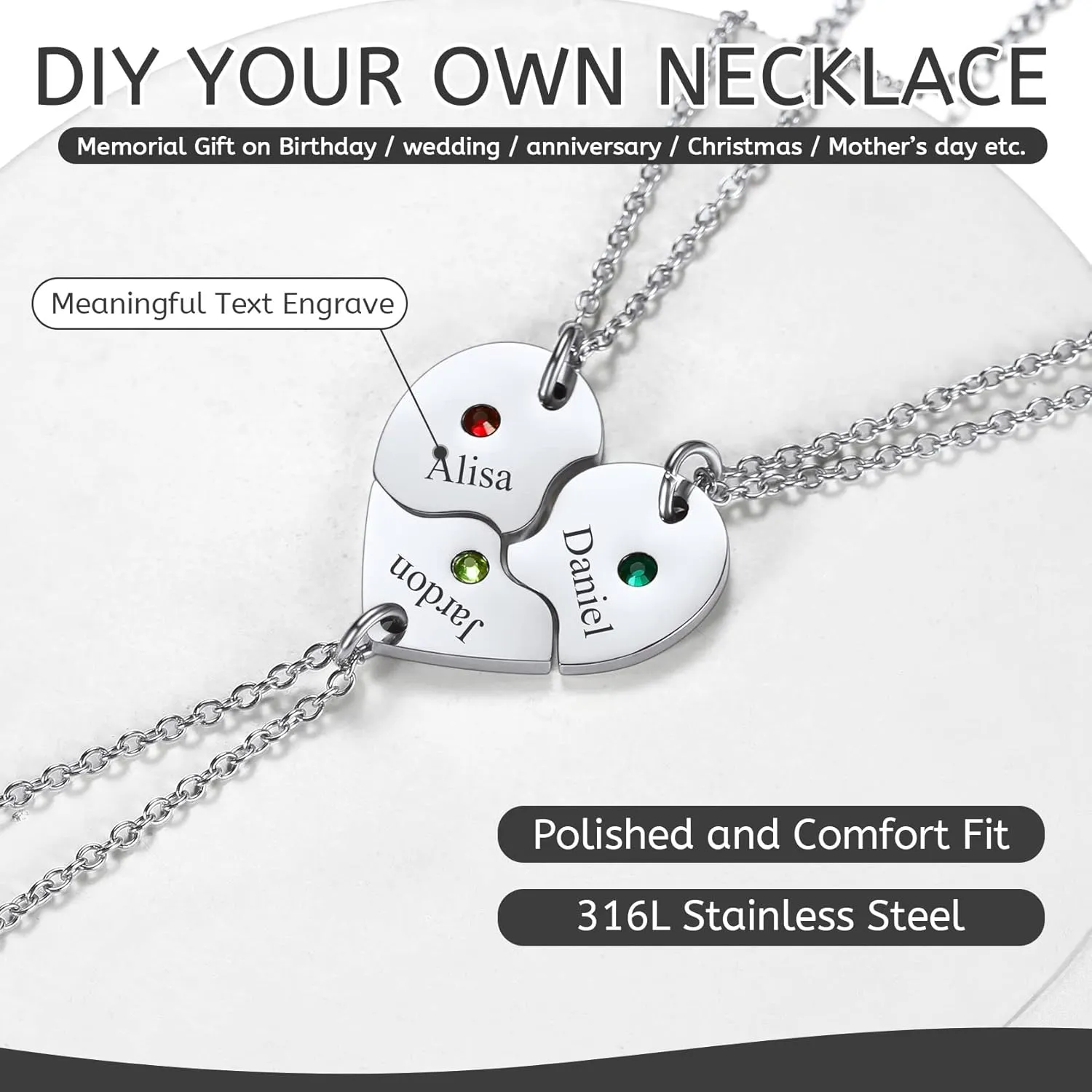 ChainsHouse Puzzle Friendship Necklace Stainless Steel BFF Necklace, 2/3/4/5/6/7/8pcs Personalized Matching Heart Pendant Friendship Necklaces for Women Men, Send Gift Box
