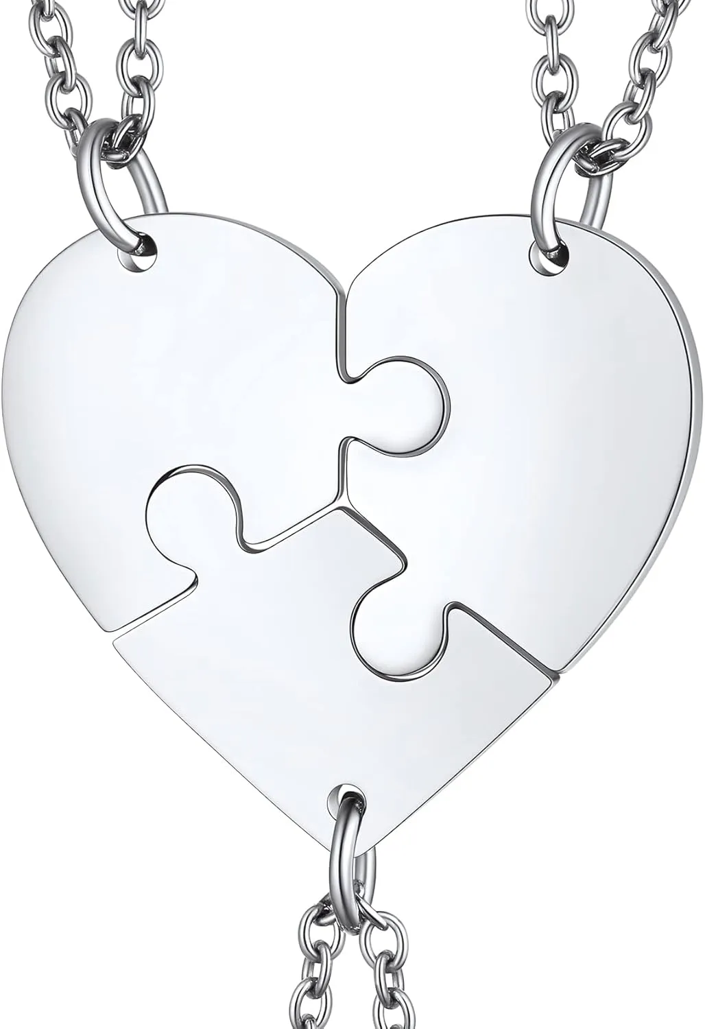 ChainsHouse Puzzle Friendship Necklace Stainless Steel BFF Necklace, 2/3/4/5/6/7/8pcs Personalized Matching Heart Pendant Friendship Necklaces for Women Men, Send Gift Box