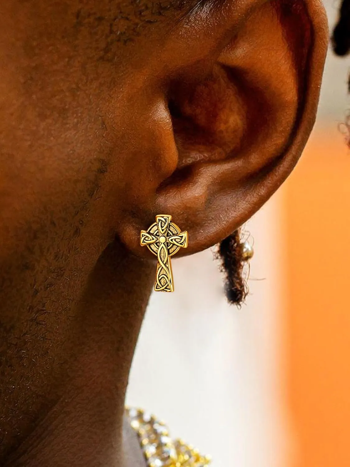 ChainsHouse Viking Earrings for Men, Raven Skull/Celtic Cross Ear Studs, Stainless Steel/Black/Gold Plated Punk Gothic Earrings, Lightweight Hypoallergenic Stud Jewelry with Gift Box