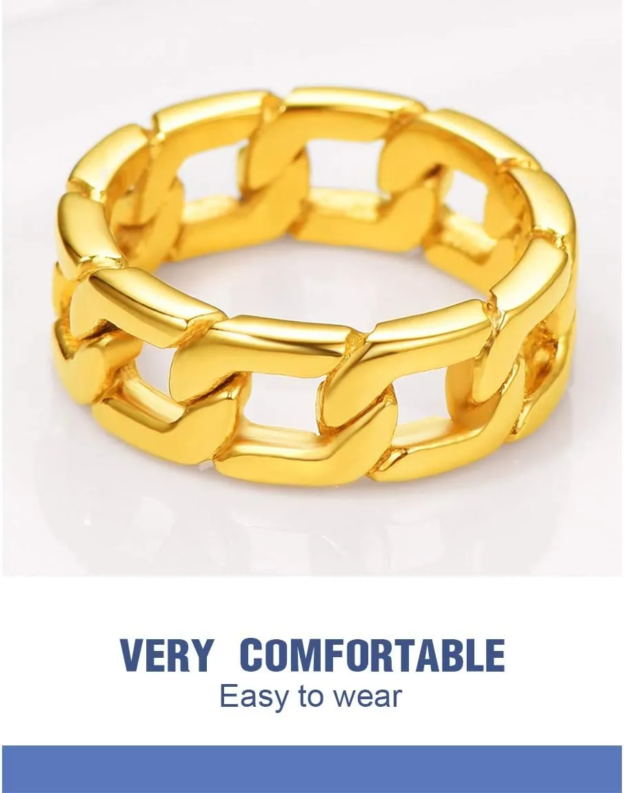 ChainsPro Fidget Ring Cuban Link/Spinner Rings for Men 18K Gold Tone/Stainless Steel/Black Cuban Ring Size #06-#12 Mens Rings