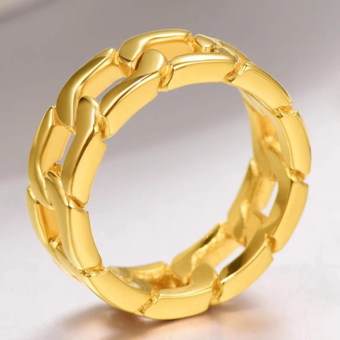 ChainsPro Fidget Ring Cuban Link/Spinner Rings for Men 18K Gold Tone/Stainless Steel/Black Cuban Ring Size #06-#12 Mens Rings