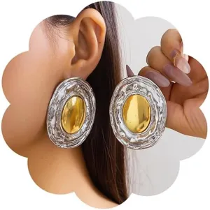 Chargances Elegant Crystal Stud Earrings for Women Boho Gold Rhinestone Large Circle Earrings Fahsion Jewelry for Women