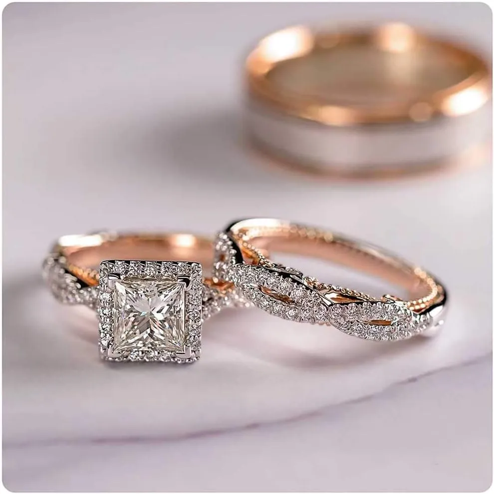Charm Couple Rings Men Stainless Steel Rings Rhinestones Zircon Women Wedding Band Rings Set Valentine Day Jewelry AM69A (Male-10)