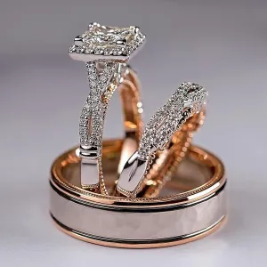 Charm Couple Rings Men Stainless Steel Rings Rhinestones Zircon Women Wedding Band Rings Set Valentine Day Jewelry AM69A (Male-10)
