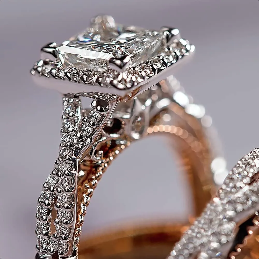 Charm Couple Rings Men Stainless Steel Rings Rhinestones Zircon Women Wedding Band Rings Set Valentine Day Jewelry AM69A (Male-10)
